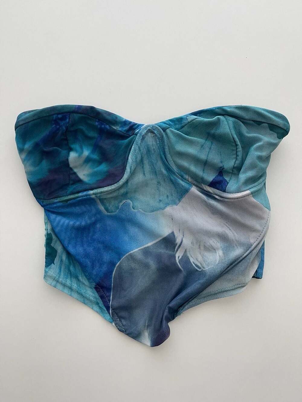 Tiger Mist Blue Abstract Print Mesh Corset Top Size M